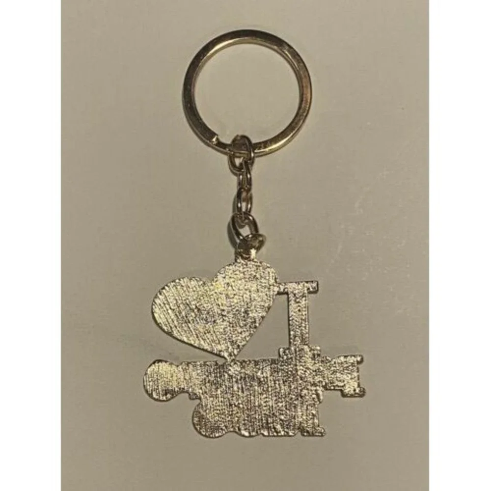 I Love Puerto Rico Heart Keychain Gold Tone Glitter Red Souvenir Travel Item